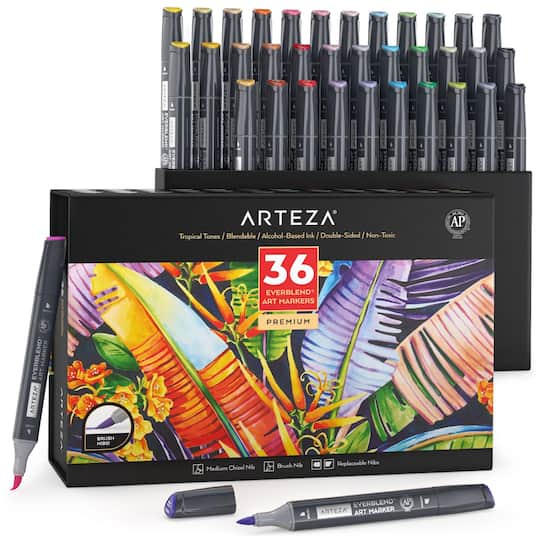 Arteza&#xAE; EverBlend&#x2122; Ultra 36 Color Tropical Tones Dual Tip Art Marker Set